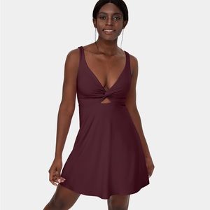 💖BOGO Halara Cloudful Air Fabric Twisted Cut Out 2 in 1 Mini Dress Burgundy Med